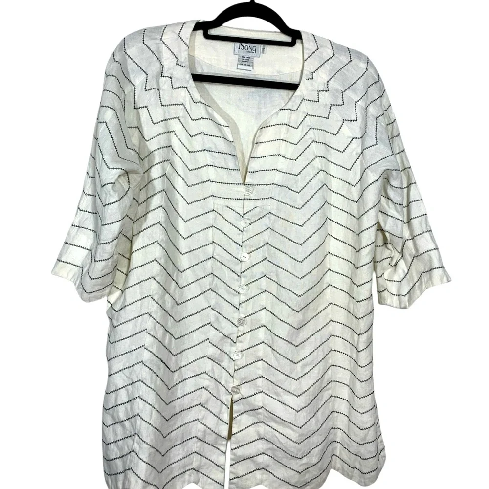 JSONG Collection Linen Button Front Tunic Top Size 14 - Picture 1 of 7